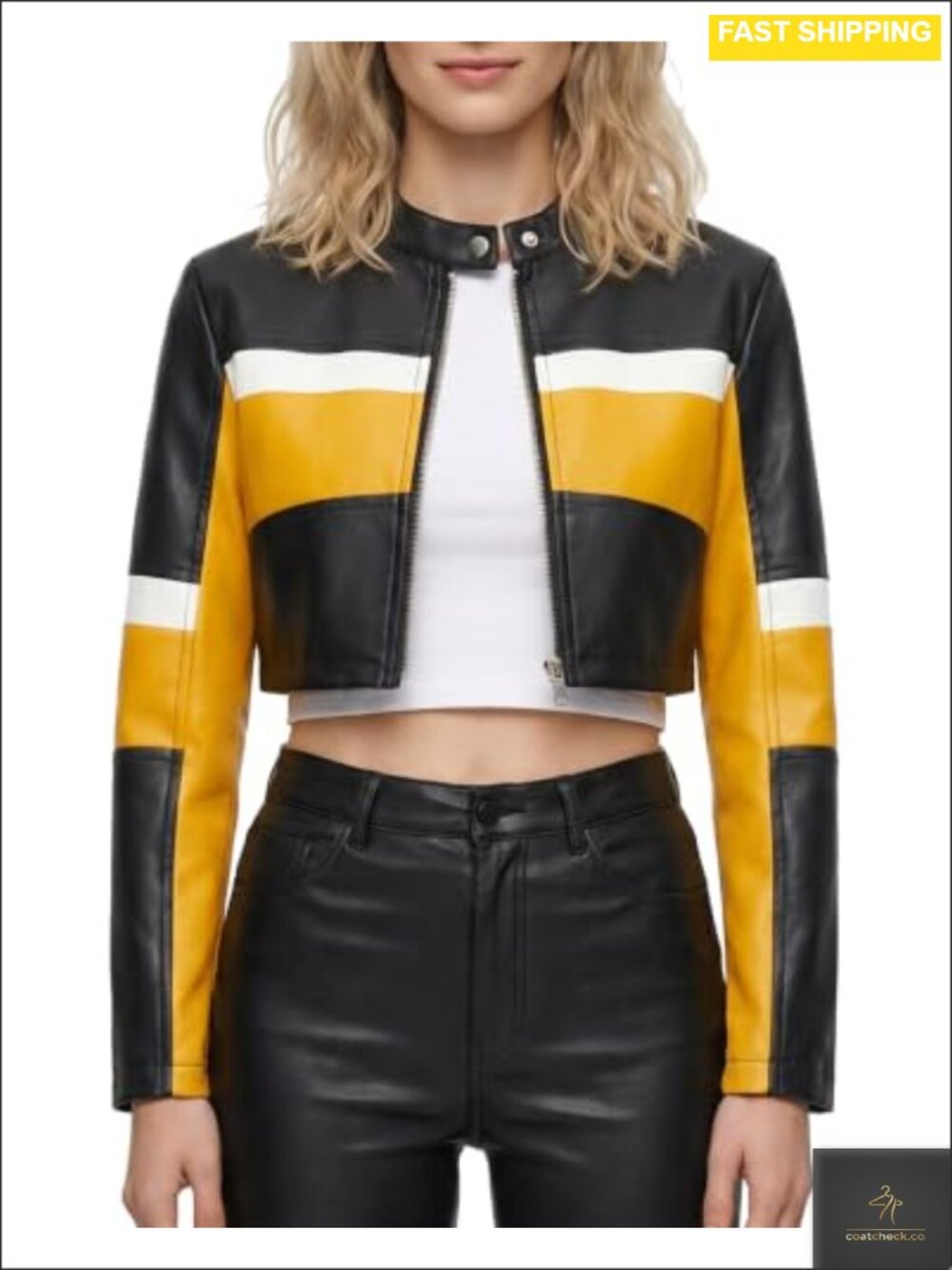 Faux Leather Cropped Moto Jacket Slim Fit Zip Up Streetwear